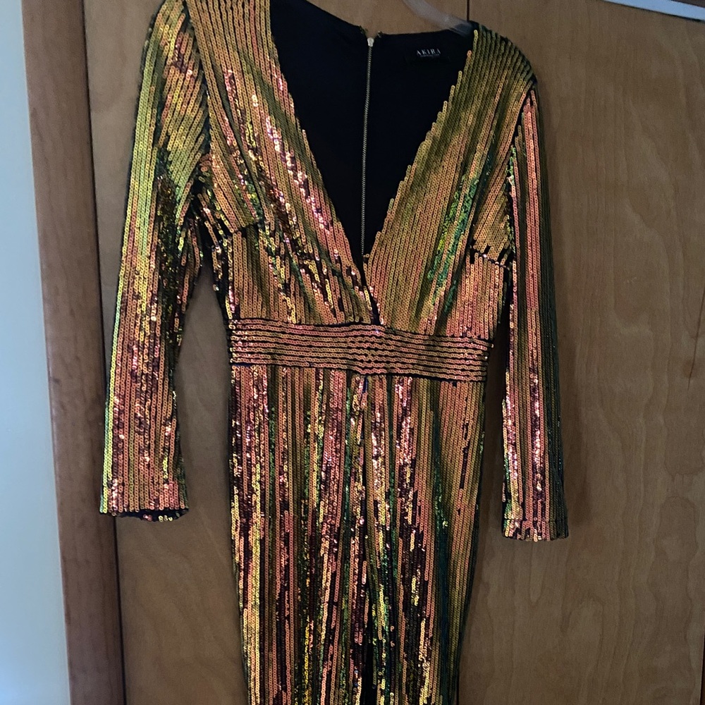 Bronze iridescent sequin straight leg jumpsuit